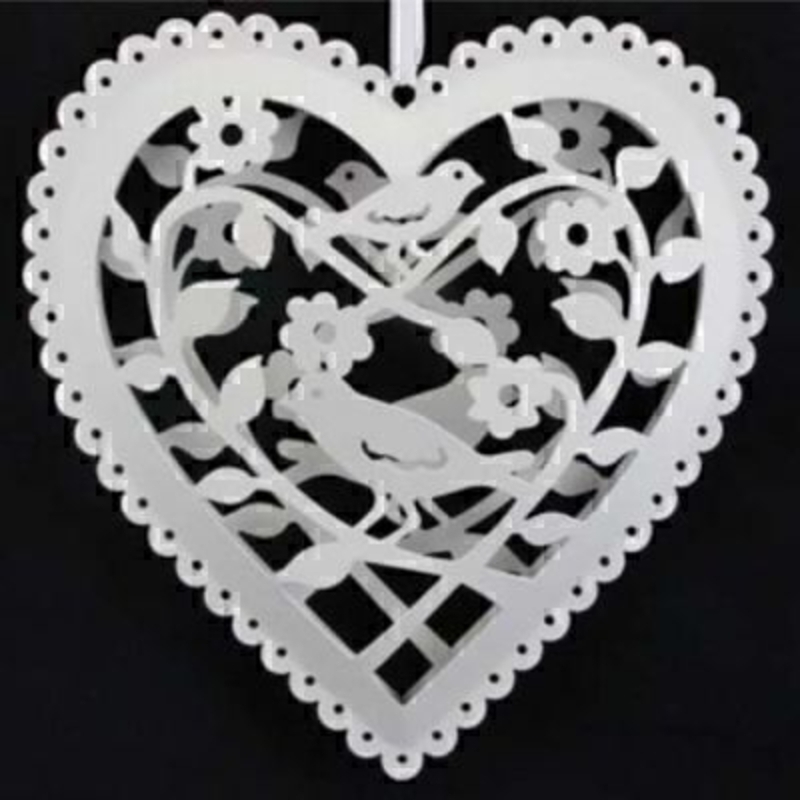 Large hanging heart decoration floral bird laser cut design. Great additional gift that would compliment any room décor. Size 20x20x1.5cm
